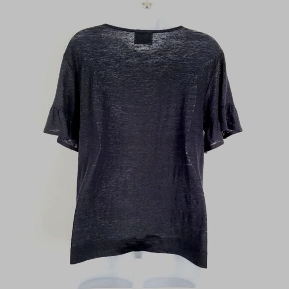 Chalet Black Linen Blend Ruffle Sleeve Lagenlook Lightweight Top Size M - Picture 2 of 6